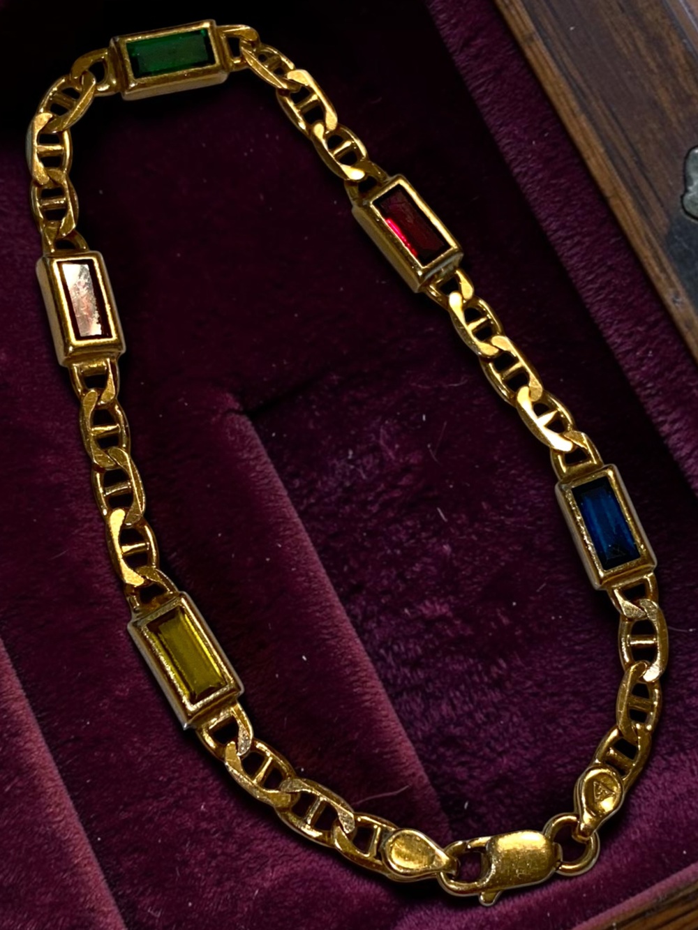Estate 14K Italian Yellow Gold Multi-Color Gemstone Mariner Link 7.25” Bracelet! - Picture 6 of 16